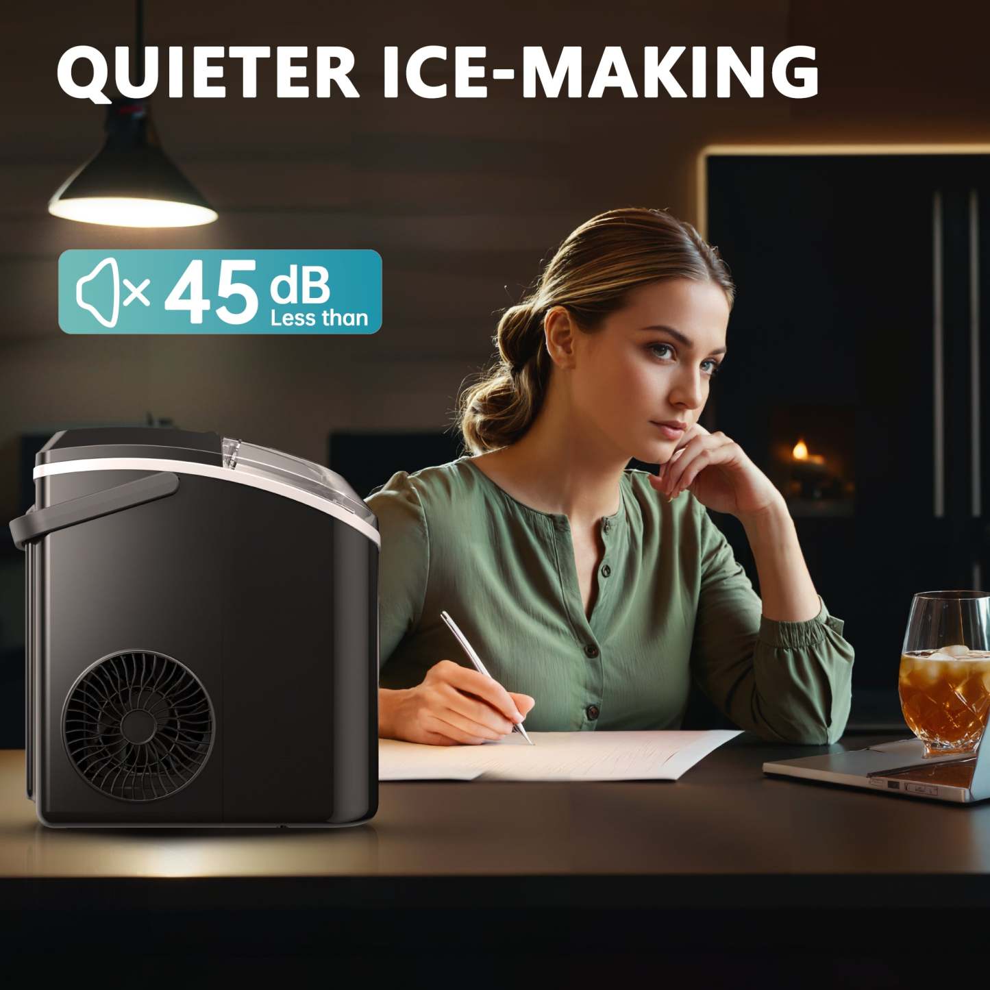 EUHOMY Auto-Cleaning 10'' Nugget Ice Countertop Ice Maker with Handle