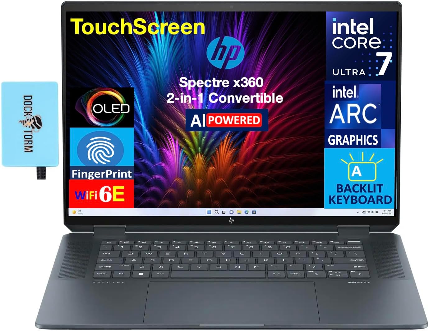  Spectre x360 AI Powered 2-in-1 Laptop 14.0" Touchscreen OLED 2.8K Display (Intel Ultra 7-155H, 32GB LPDDR5X, 2TB PCIe SSD, Active Pen, Backlit KB, Fingerprint, Win 11 Home) w/DKZ USB Port Expander