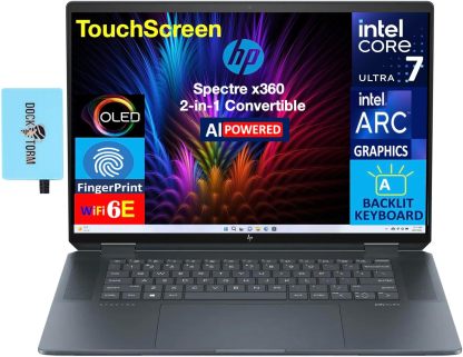  Spectre x360 AI Powered 2-in-1 Laptop 14.0" Touchscreen OLED 2.8K Display (Intel Ultra 7-155H, 32GB LPDDR5X, 2TB PCIe SSD, Active Pen, Backlit KB, Fingerprint, Win 11 Home) w/DKZ USB Port Expander