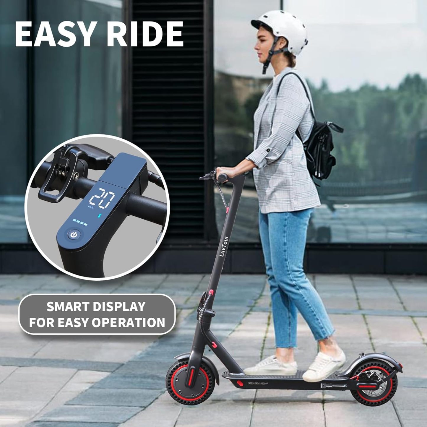 LuvTour Electric Scooter Adult, ES-S3 PRO E Scooters Max. 40km Range, Foldable Electric Scooters with APP, Double Braking System