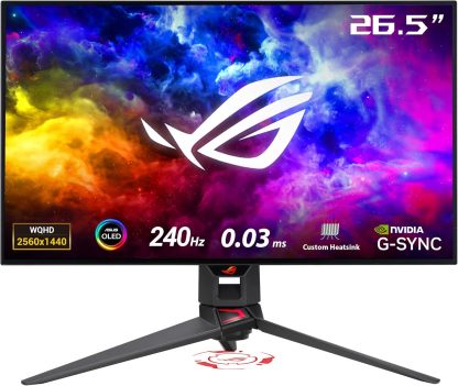  ROG Swift 27” 4K QD-OLED Gaming Monitor (PG27UCDM) - 240Hz, 0.03ms, Custom Heatsink, Neo Proximity Sensor, G-SYNC Compatible, 99% DCI-P3, True 10-bit color, DisplayPort 2.1a UHBR20, 3 yr warranty