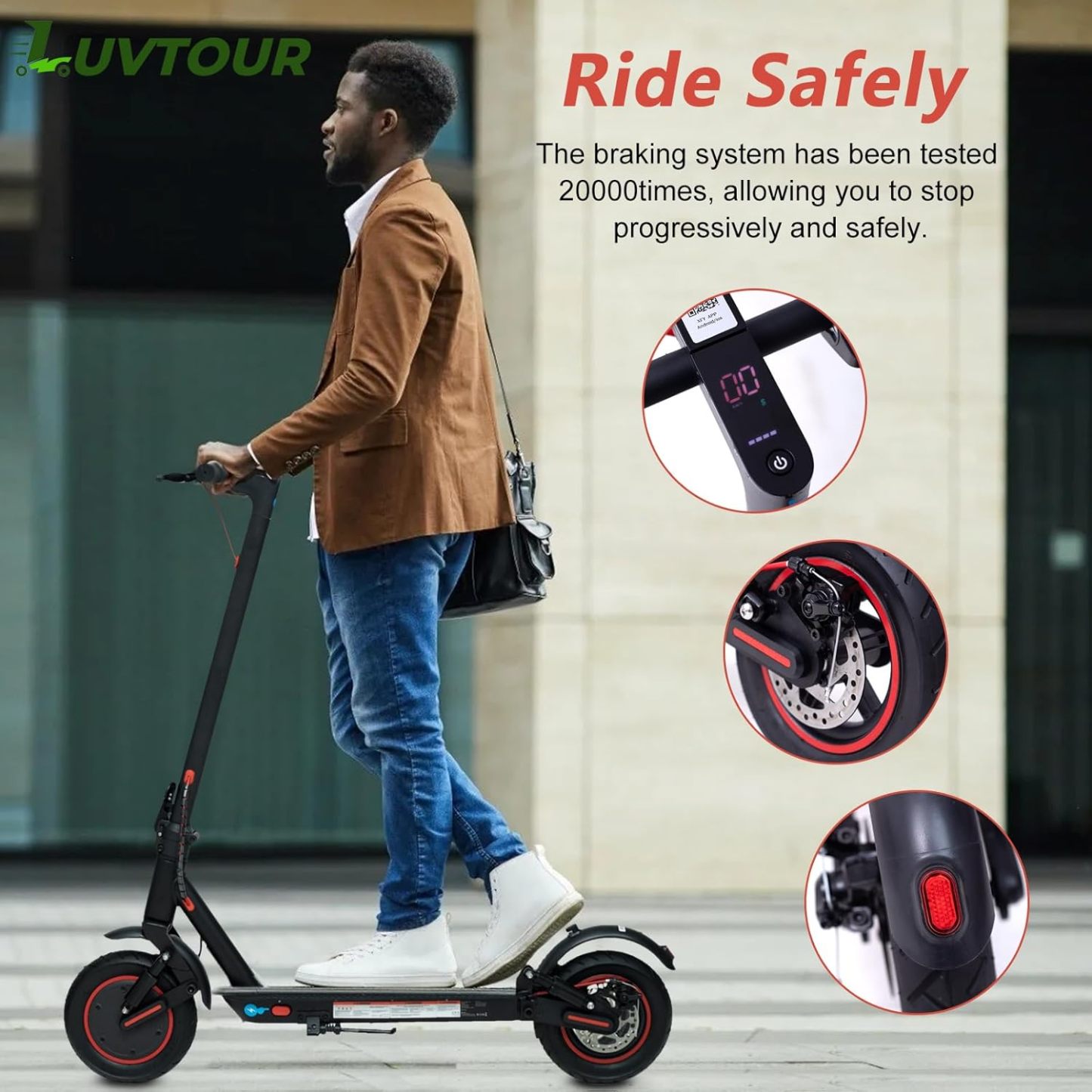 LuvTour Electric Scooter Adult, ES-S3 PRO E Scooters Max. 40km Range, Foldable Electric Scooters with APP, Double Braking System