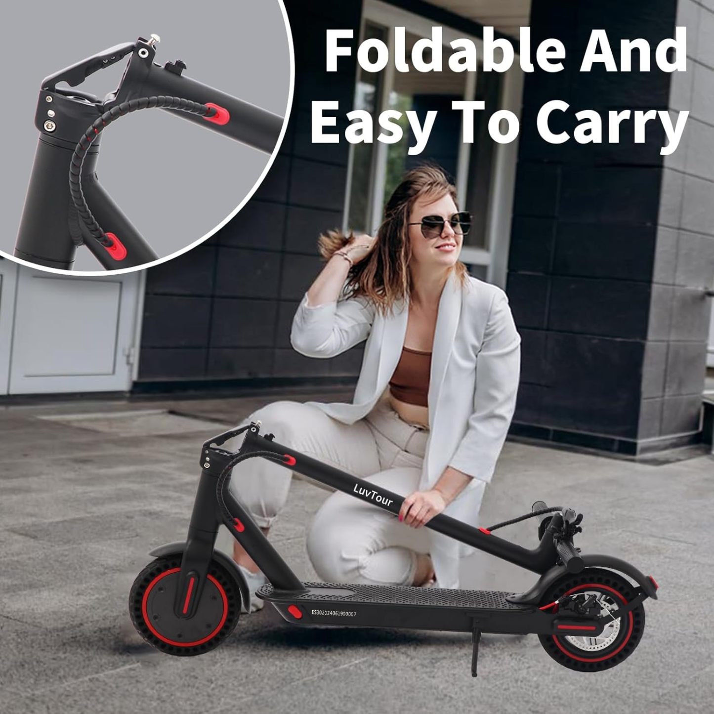 LuvTour Electric Scooter Adult, ES-S3 PRO E Scooters Max. 40km Range, Foldable Electric Scooters with APP, Double Braking System