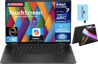  Spectre x360 AI Powered 2-in-1 Laptop 14.0" Touchscreen OLED 2.8K Display (Intel Ultra 7-155H, 32GB LPDDR5X, 2TB PCIe SSD, Active Pen, Backlit KB, Fingerprint, Win 11 Home) w/DKZ USB Port Expander