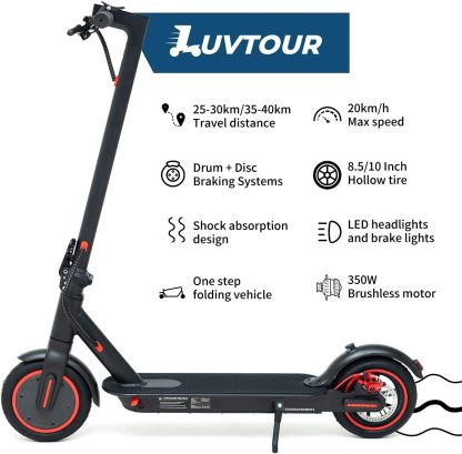 LuvTour Electric Scooter Adult, ES-S3 PRO E Scooters Max. 40km Range, Foldable Electric Scooters with APP, Double Braking System