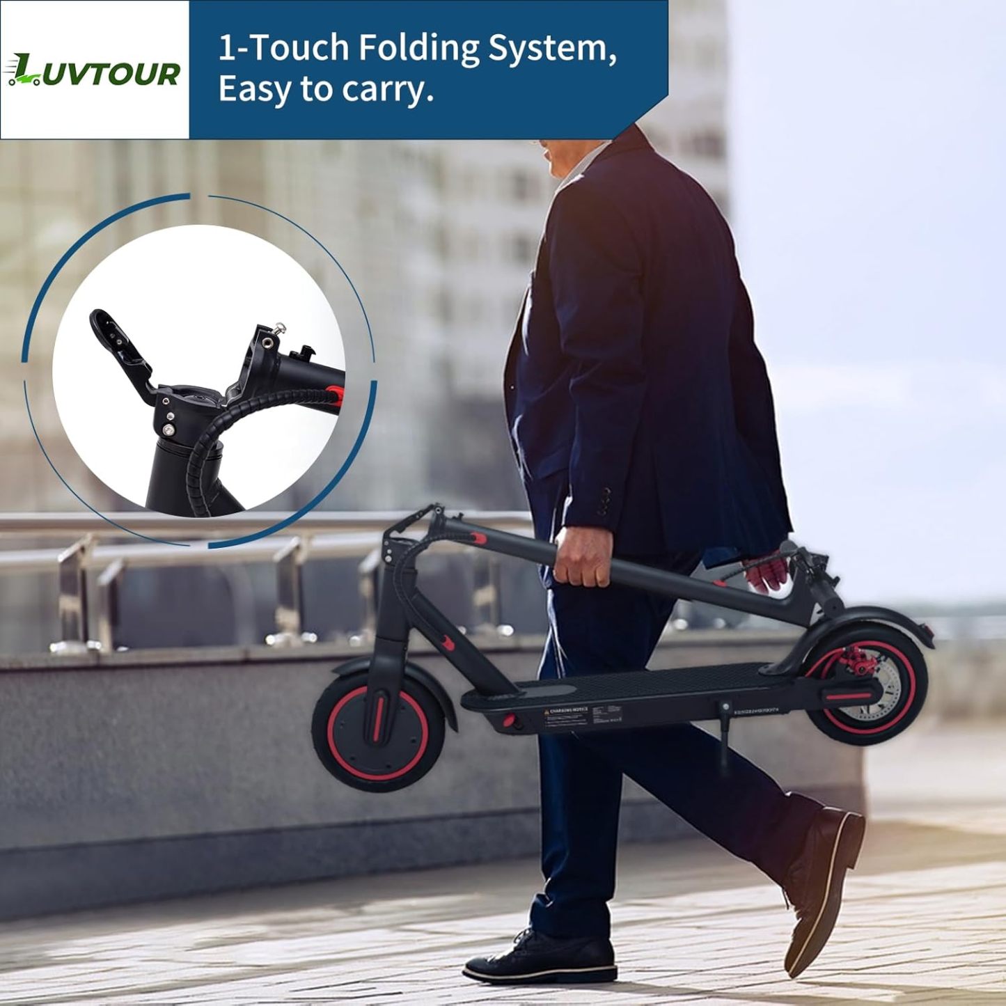 LuvTour Electric Scooter Adult, ES-S3 PRO E Scooters Max. 40km Range, Foldable Electric Scooters with APP, Double Braking System