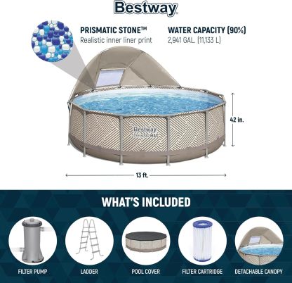 Bestway Power Steel 14’ x 42” Round Above Ground Outdoor Backyard Swimming Pool Set with 1,000 GPH Filter Pump, Ladder, and Pool Cover