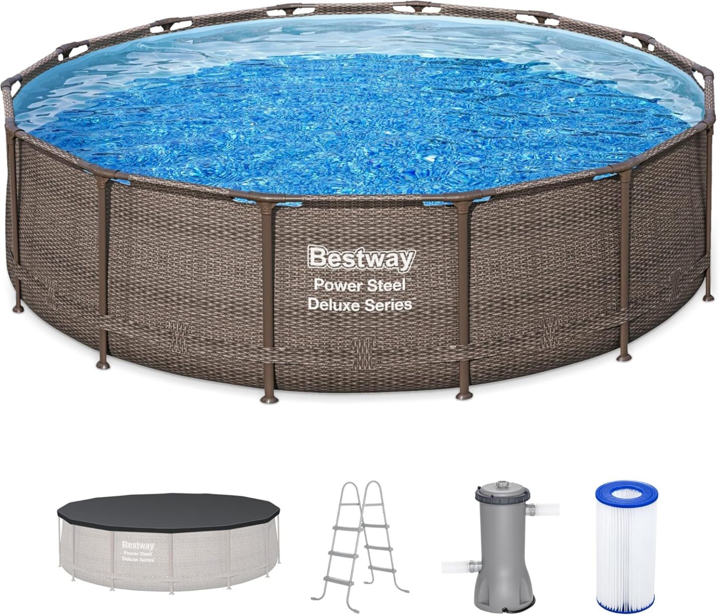 Bestway Power Steel 14’ x 42” Round Above Ground Outdoor Backyard Swim