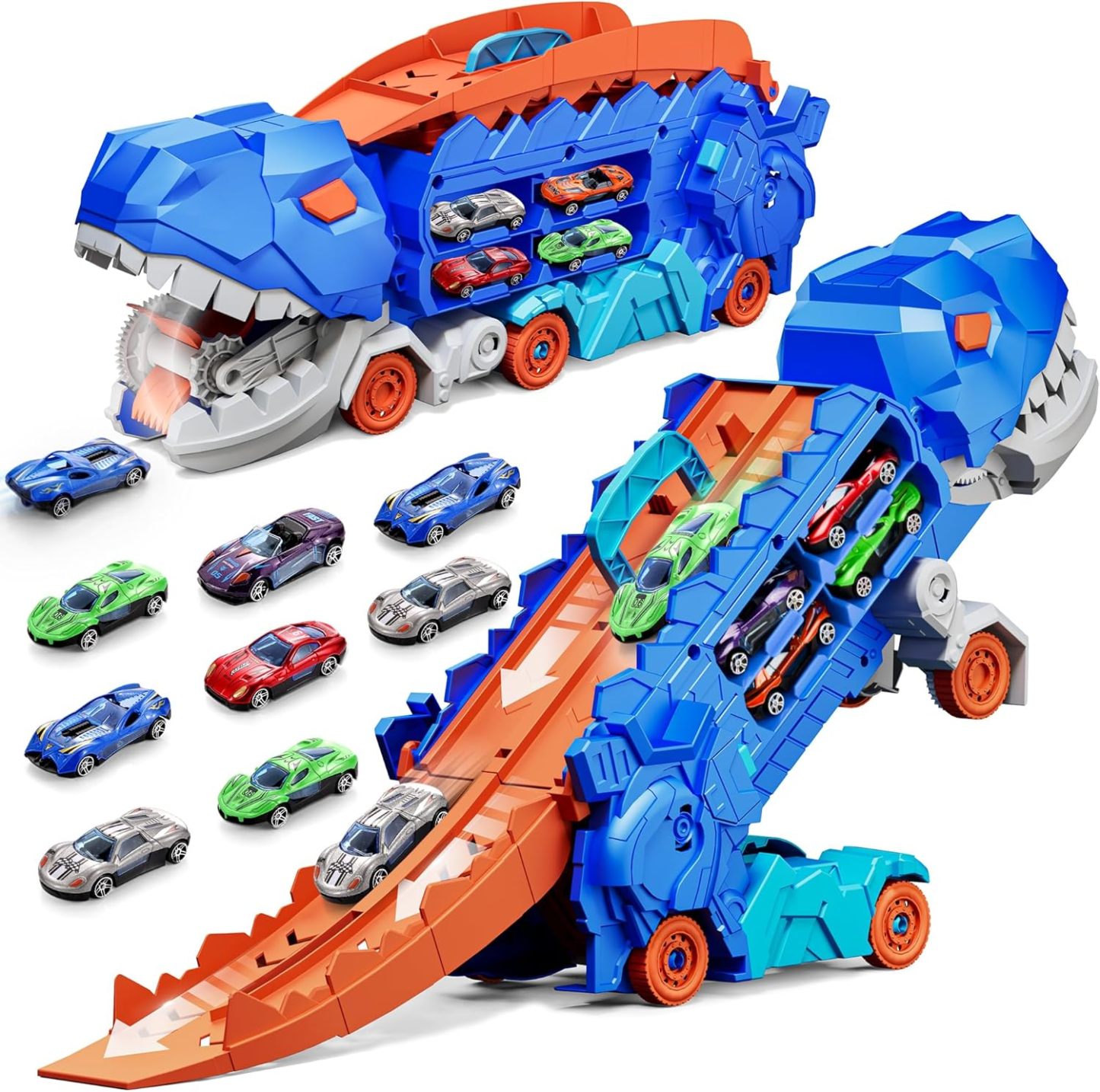 11 in 1 Dinosaur Toys for 3-7, Dinosaur Transport Truck with 8 Metal C