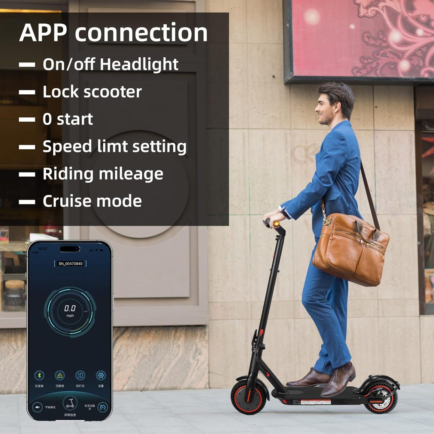 LuvTour Electric Scooter Adult, ES-S3 PRO E Scooters Max. 40km Range, Foldable Electric Scooters with APP, Double Braking System