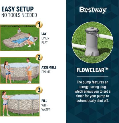 Bestway Power Steel 14’ x 42” Round Above Ground Outdoor Backyard Swimming Pool Set with 1,000 GPH Filter Pump, Ladder, and Pool Cover
