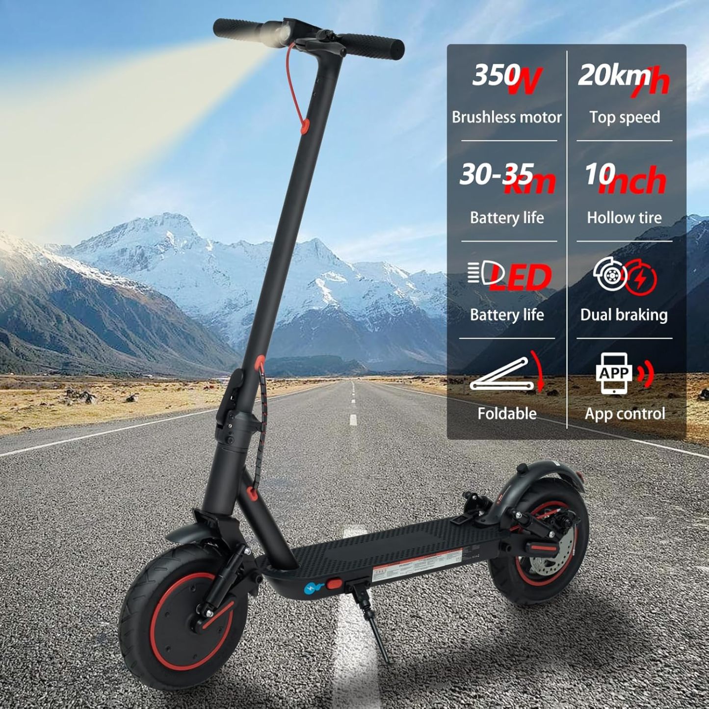 LuvTour Electric Scooter Adult, ES-S3 PRO E Scooters Max. 40km Range, Foldable Electric Scooters with APP, Double Braking System