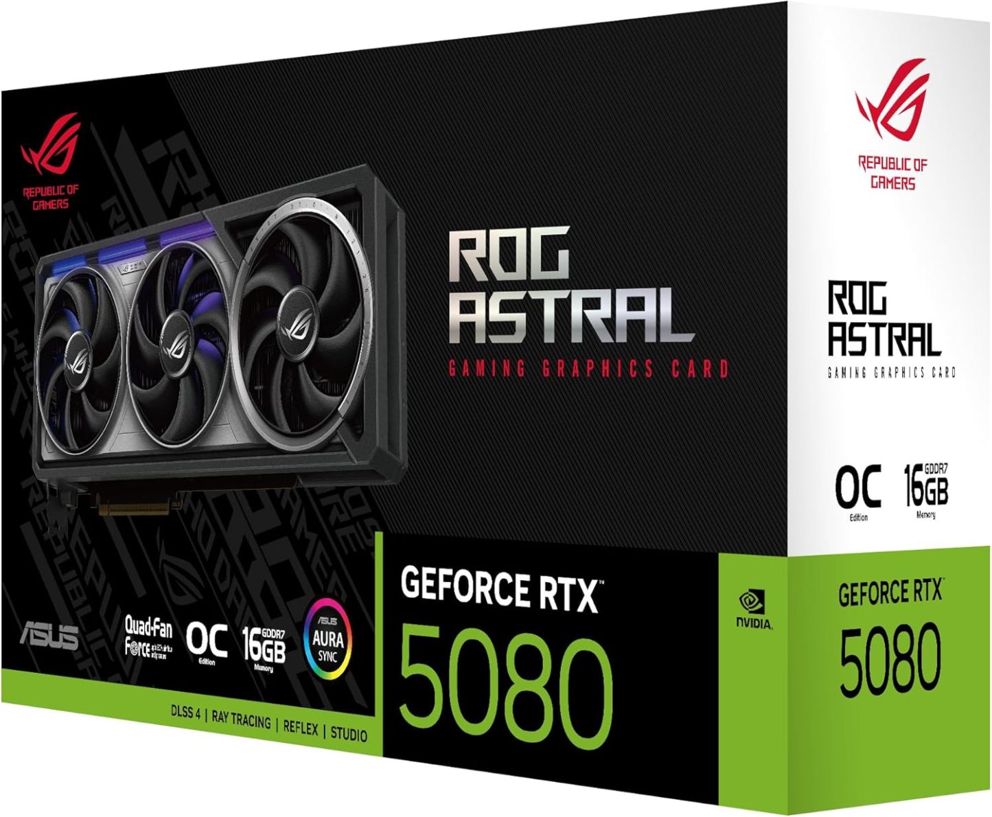 ROG Astral GeForce RTX™ 5080 OC Edition Gaming Graphics Card (PCIe® 5.0, 16GB GDDR7, HDMI®/DP 2.1, 3.8-Slot, 4-Fan Design, Axial-tech Fans, Patented Vapor Chamber, Phase-Change GPU Thermal pad)