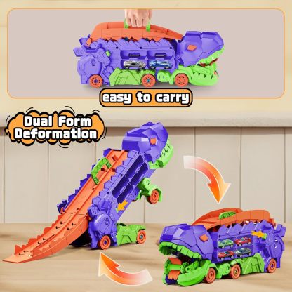 11 in 1 Dinosaur Toys for 3-7, Dinosaur Transport Truck with 8 Metal Cars, City Dinosaur Ultimate Hauler Track Toy, Transforms into Stomping Standing Dinosaur Toddler Toys Gifts for Kids Ages 3+