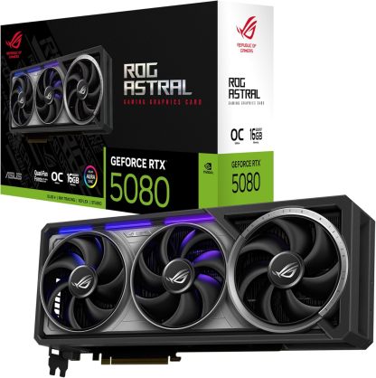  ROG Astral GeForce RTX™ 5080 OC Edition Gaming Graphics Card (PCIe® 5.0, 16GB GDDR7, HDMI®/DP 2.1, 3.8-Slot, 4-Fan Design, Axial-tech Fans, Patented Vapor Chamber, Phase-Change GPU Thermal pad)
