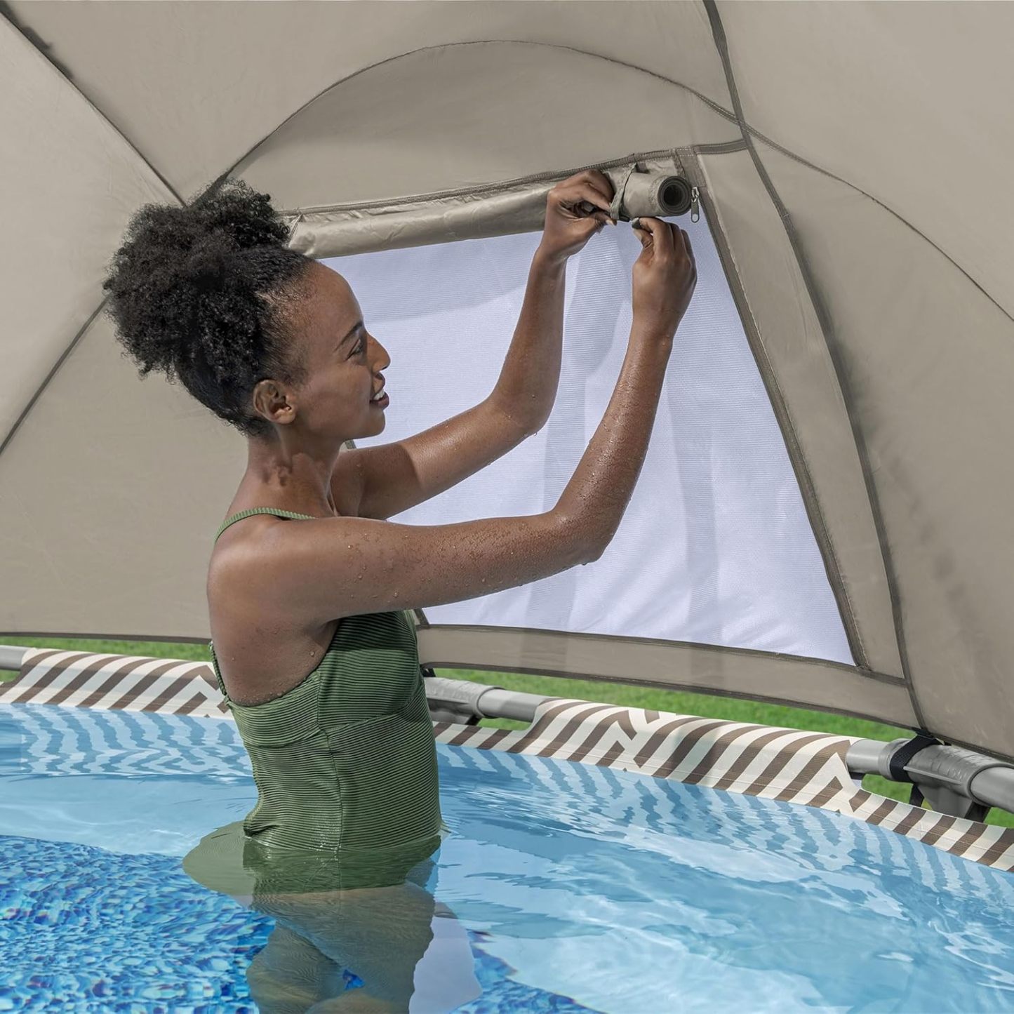 Bestway Power Steel 14’ x 42” Round Above Ground Outdoor Backyard Swimming Pool Set with 1,000 GPH Filter Pump, Ladder, and Pool Cover