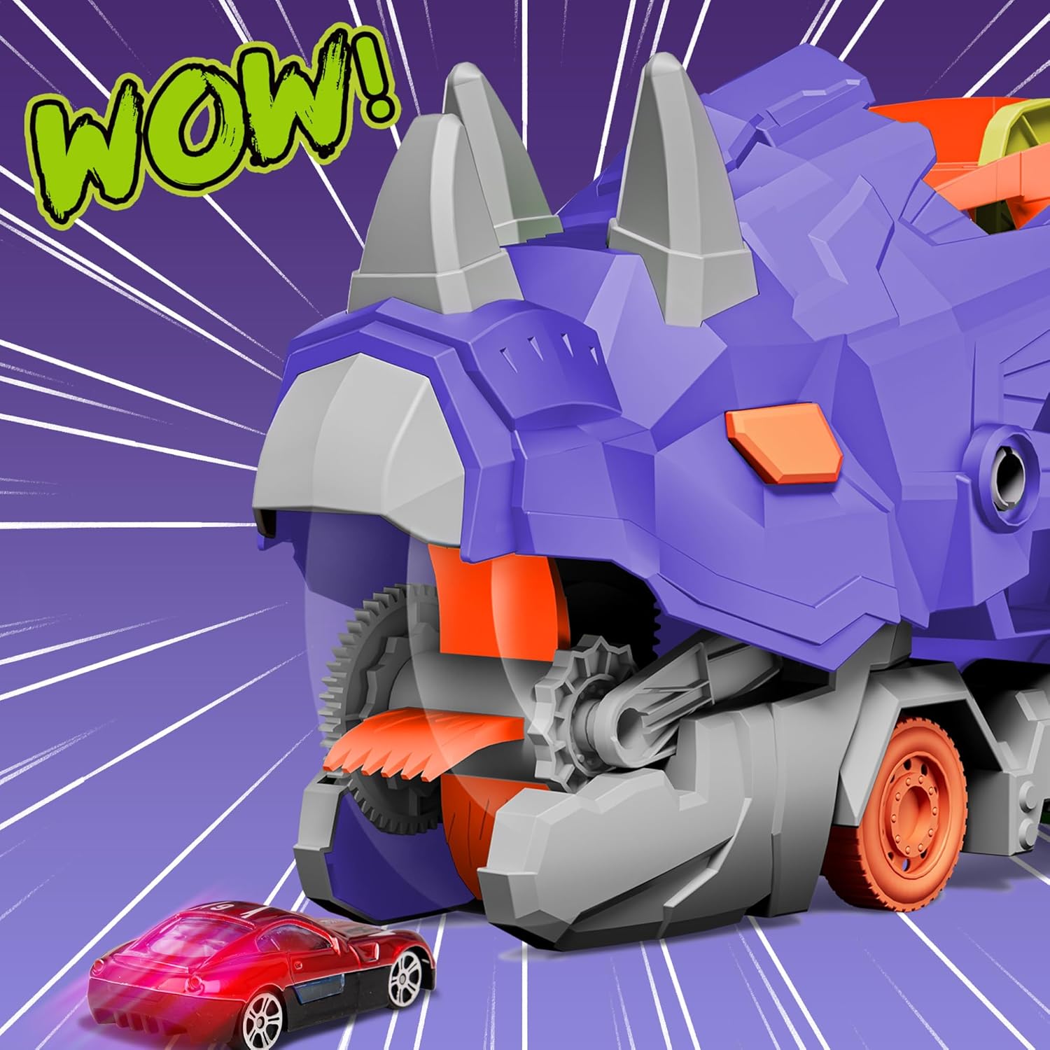 11 in 1 Dinosaur Toys for 3-7, Dinosaur Transport Truck with 8 Metal Cars, City Dinosaur Ultimate Hauler Track Toy, Transforms into Stomping Standing Dinosaur Toddler Toys Gifts for Kids Ages 3+