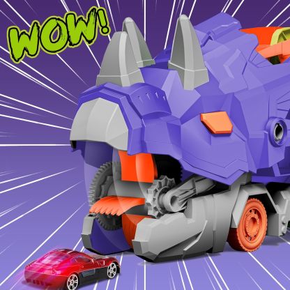 11 in 1 Dinosaur Toys for 3-7, Dinosaur Transport Truck with 8 Metal Cars, City Dinosaur Ultimate Hauler Track Toy, Transforms into Stomping Standing Dinosaur Toddler Toys Gifts for Kids Ages 3+