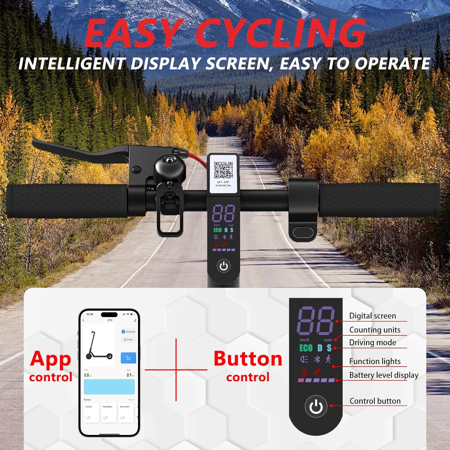 LuvTour Electric Scooter Adult, ES-S3 PRO E Scooters Max. 40km Range, Foldable Electric Scooters with APP, Double Braking System