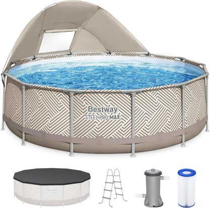 Bestway Power Steel 14’ x 42” Round Above Ground Outdoor Backyard Swimming Pool Set with 1,000 GPH Filter Pump, Ladder, and Pool Cover