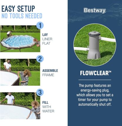 Bestway Power Steel 14’ x 42” Round Above Ground Outdoor Backyard Swimming Pool Set with 1,000 GPH Filter Pump, Ladder, and Pool Cover