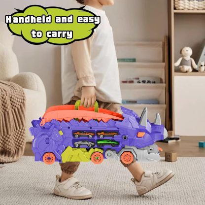 11 in 1 Dinosaur Toys for 3-7, Dinosaur Transport Truck with 8 Metal Cars, City Dinosaur Ultimate Hauler Track Toy, Transforms into Stomping Standing Dinosaur Toddler Toys Gifts for Kids Ages 3+