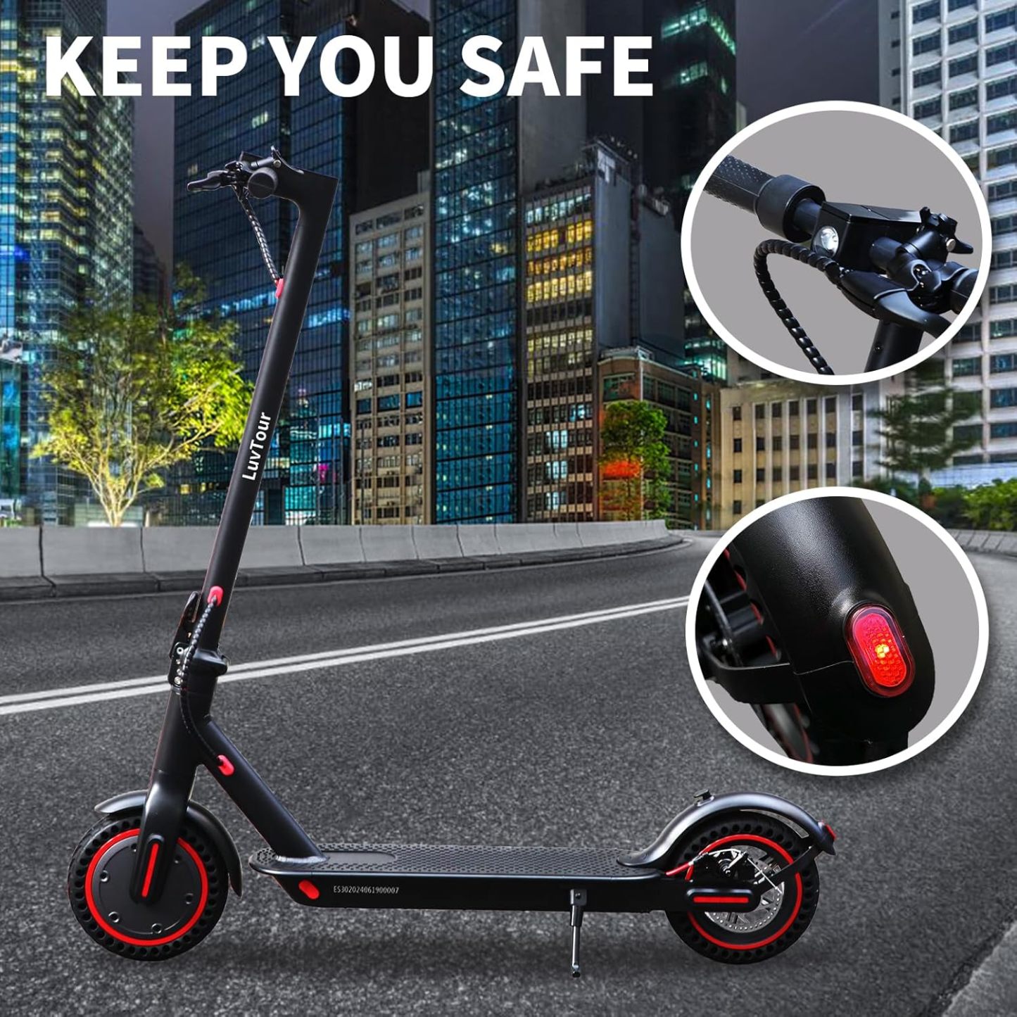 LuvTour Electric Scooter Adult, ES-S3 PRO E Scooters Max. 40km Range, Foldable Electric Scooters with APP, Double Braking System