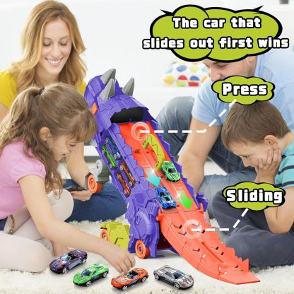 11 in 1 Dinosaur Toys for 3-7, Dinosaur Transport Truck with 8 Metal Cars, City Dinosaur Ultimate Hauler Track Toy, Transforms into Stomping Standing Dinosaur Toddler Toys Gifts for Kids Ages 3+