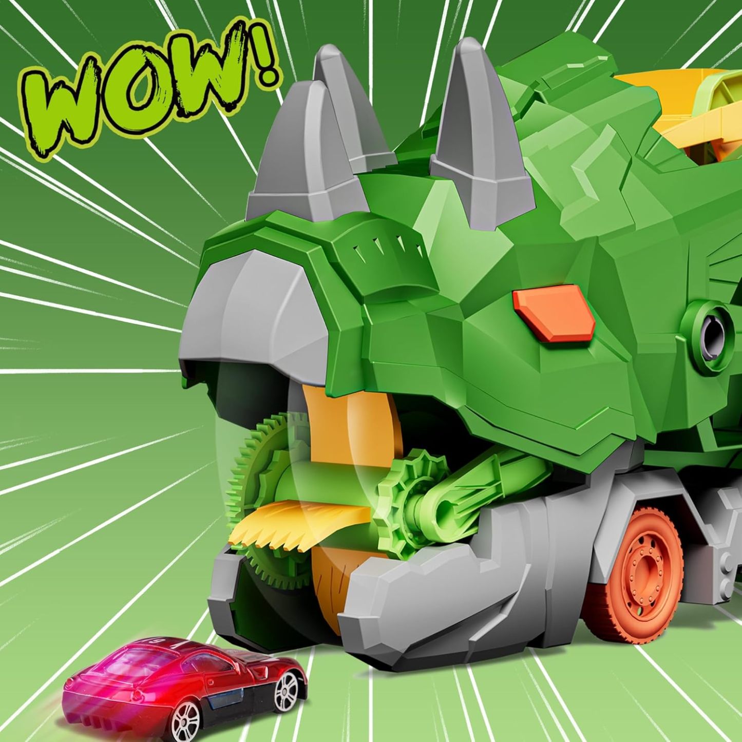 11 in 1 Dinosaur Toys for 3-7, Dinosaur Transport Truck with 8 Metal Cars, City Dinosaur Ultimate Hauler Track Toy, Transforms into Stomping Standing Dinosaur Toddler Toys Gifts for Kids Ages 3+