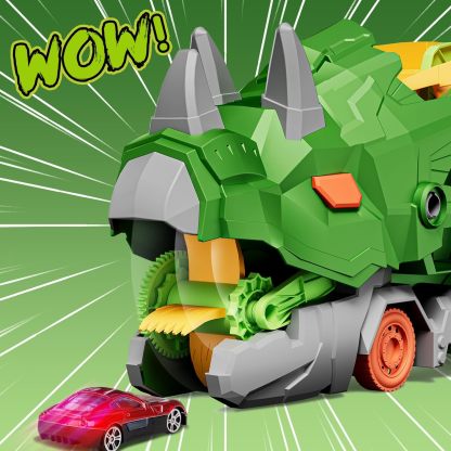 11 in 1 Dinosaur Toys for 3-7, Dinosaur Transport Truck with 8 Metal Cars, City Dinosaur Ultimate Hauler Track Toy, Transforms into Stomping Standing Dinosaur Toddler Toys Gifts for Kids Ages 3+