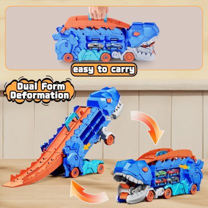 11 in 1 Dinosaur Toys for 3-7, Dinosaur Transport Truck with 8 Metal Cars, City Dinosaur Ultimate Hauler Track Toy, Transforms into Stomping Standing Dinosaur Toddler Toys Gifts for Kids Ages 3+