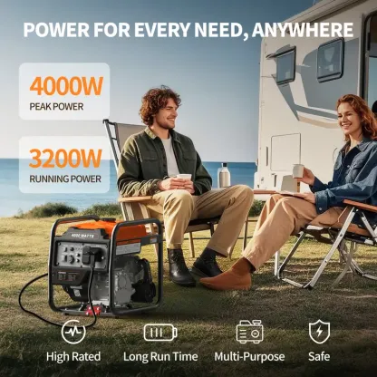 Efurden Outdoor Power Equipment 4000 WattsPortable Generator, Open Frame InverterGenerator with ECO Mode, Gas Powered, QuietOperation, Emergency Home Backup, RV Ready