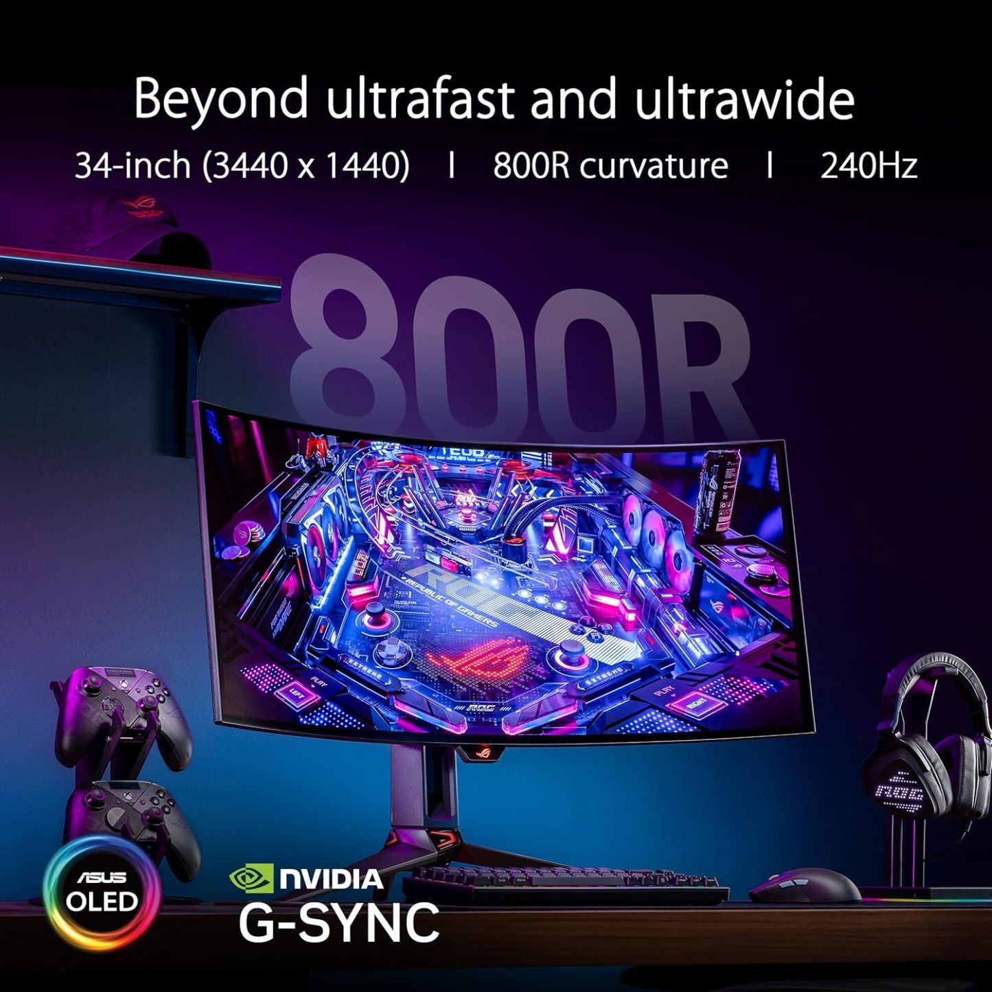  ROG Swift 34” OLED Ultrawide 800R Curved Gaming Monitor (PG34WCDM) – 21:9 (3440 x 1440), 240Hz, 0.03ms, USB-C 90W PD, 1300nits (Renewed)