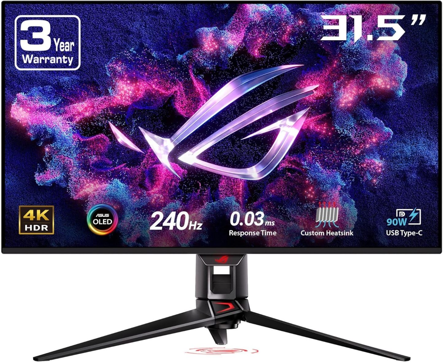  ROG Swift 27” 4K QD-OLED Gaming Monitor (PG27UCDM) - 240Hz, 0.03ms, Custom Heatsink, Neo Proximity Sensor, G-SYNC Compatible, 99% DCI-P3, True 10-bit color, DisplayPort 2.1a UHBR20, 3 yr warranty