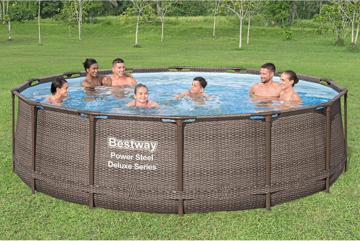 Bestway Power Steel 14’ x 42” Round Above Ground Outdoor Backyard Swimming Pool Set with 1,000 GPH Filter Pump, Ladder, and Pool Cover