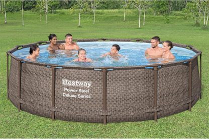 Bestway Power Steel 14’ x 42” Round Above Ground Outdoor Backyard Swimming Pool Set with 1,000 GPH Filter Pump, Ladder, and Pool Cover