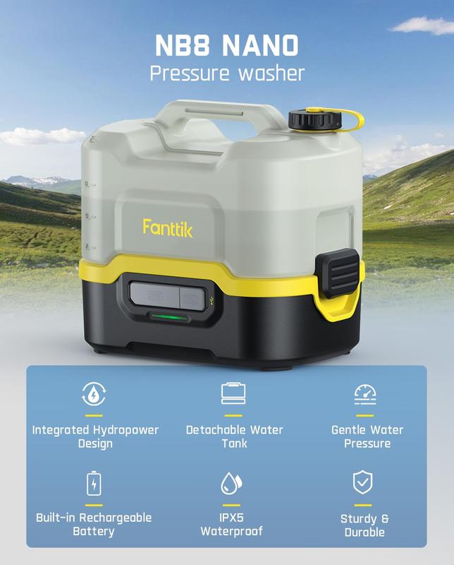 Fanttik NB8 Nano/NB8 Ultra Portable Spray Washer - Compact Waterproof 8L Detachable Tank with IPX5 Water Resistance, 2600mAh Safety Battery, and USB-C Charging Interface Home Maintenance Lawn Care TikTokShopBacktoSchool