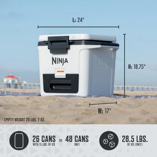 Ninja FrostVault Hard Cooler with Dry Zone FB151 - 30 Quart Capacity Heavy-Duty Construction Premium Ice Retention & Smart Packing for Outdoor Adventures
