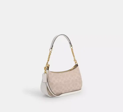 NWT   CV933 Teri Shoulder Bag In Signature Canvas Gold/Sand/Chalk