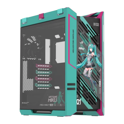 ASUS ROG Strix Helios II Hatsune Miku Edition Mid Tower Computer Case, 4x 140mm Pre-Installed Fans, Up to 420 Radiator & 7x 120mm Fan Support, USB-C 20Gbps, Cable Management | 90DC00W0-B39010