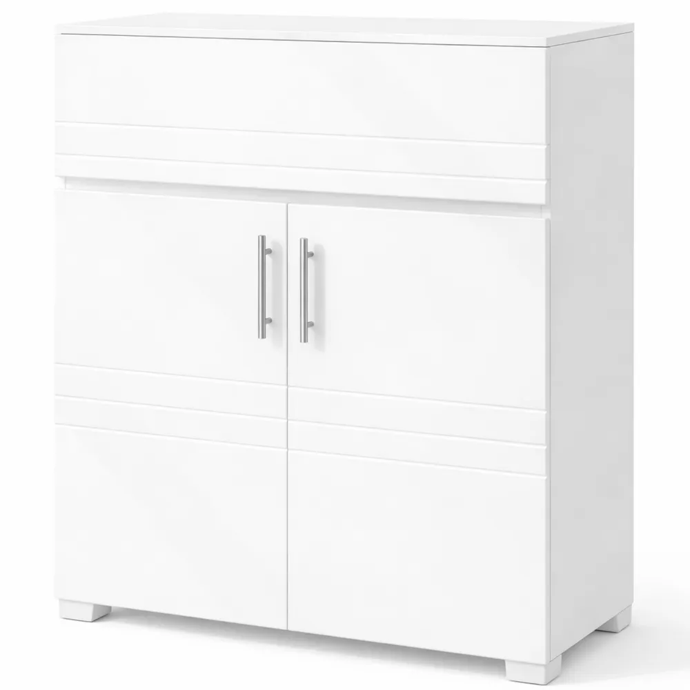Armadietto Bagno con Cassetto e Doppia Anta, Ripiano Regolabile, Multiuso 60 x 30 x 80 cm, Bianco