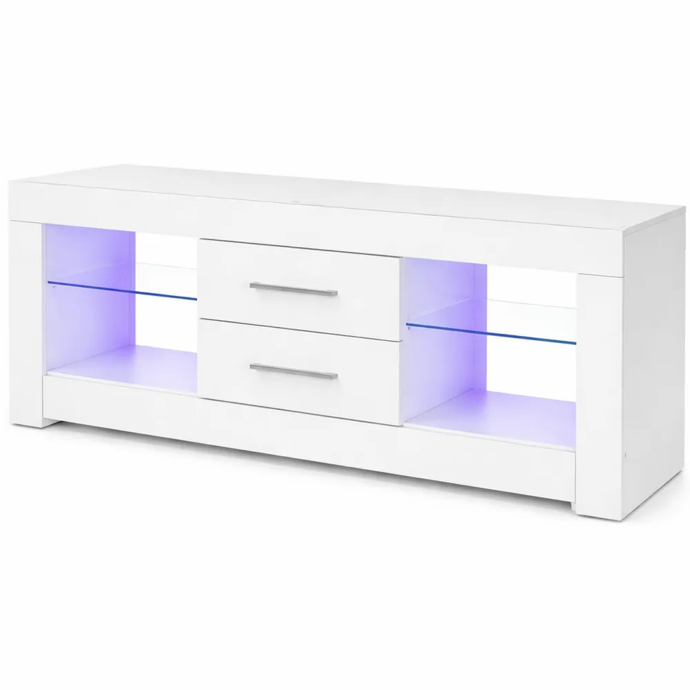 Mobile Porta TV 55" con Luci LED Multicolore, Design Moderno con Mensole in Vetro