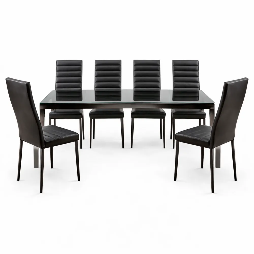 Set da Pranzo con Tavolo in Vetro Temperato e 6 Sedie Comode