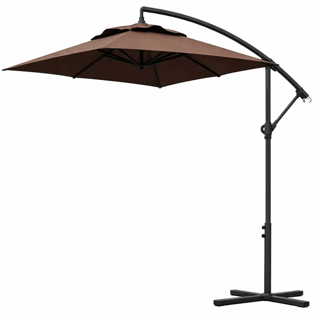 Ombrellone Decentrato 3x2 m con Manovella, Prese d'Aria e Base a Croce, Protezione UV, Marrone