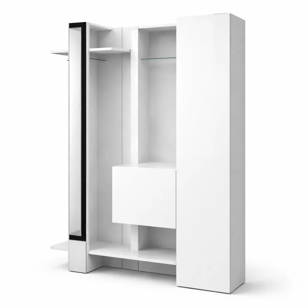 Mobile da ingresso multifunzionale con specchi e appendiabiti, 140x35x190 cm, Bianco