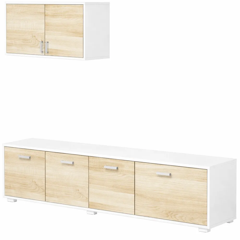 Set di Mobili da Soggiorno: Mobile TV e Armadio Multiuso, Bianco e Legno