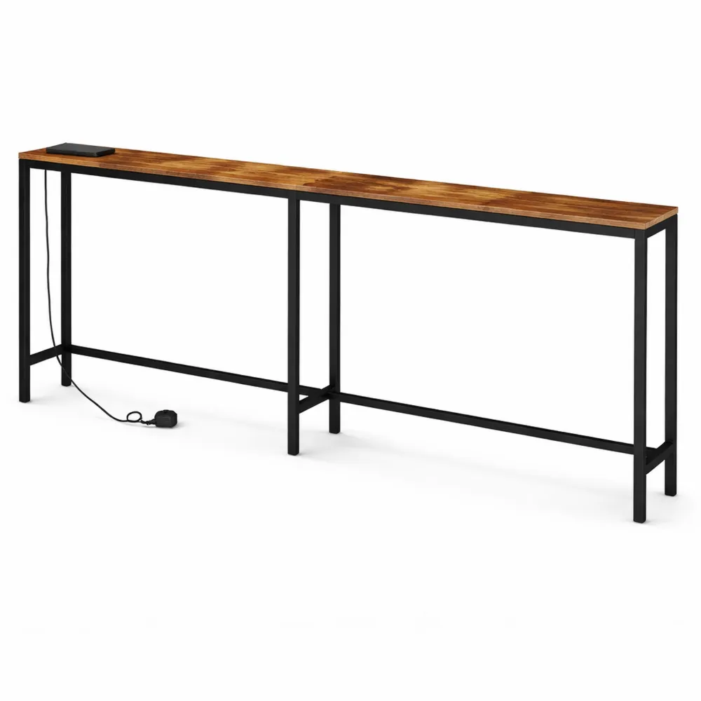 Consolle da Ingresso Stretto con Stazione di Ricarica e Porte USB, Tavolo per Divano e Corridoio, Marrone Vintage e Nero