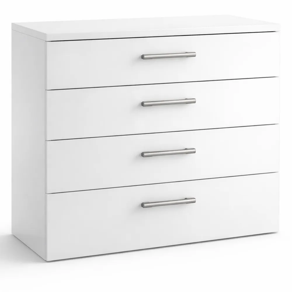 Cassettiera con 4 cassetti per camera da letto, colore bianco laccato, dimensioni 85x88x44 cm