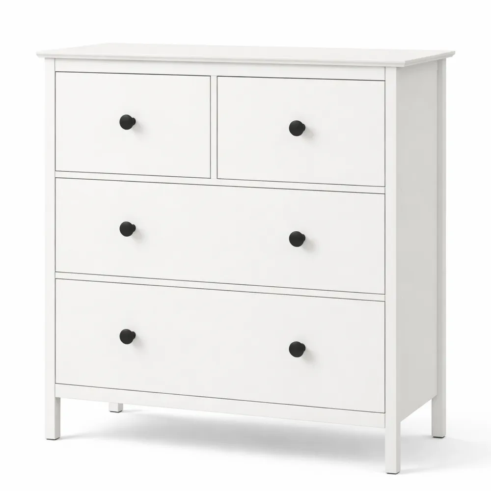 Cassettiera 4 Cassetti con Piedini Antiscivolo e Maniglie Rotonde, Mobile in Legno per Soggiorno o Sala da Pranzo, 74x35x97 cm, Bianco