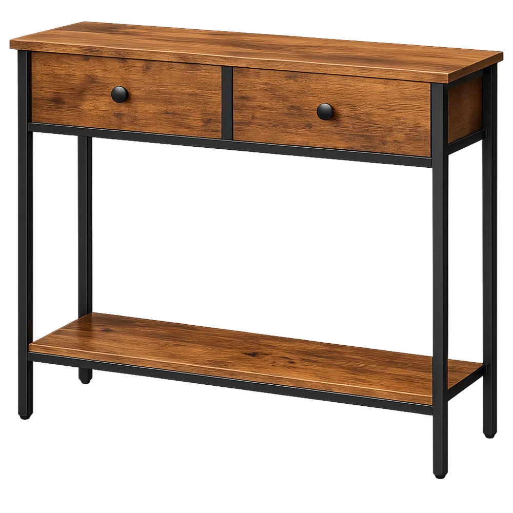 Consolle Ingresso con 2 Cassetti in Tessuto, Tavolo Multiuso per Corridoio e Soggiorno, Stile Vintage e Struttura Robusta